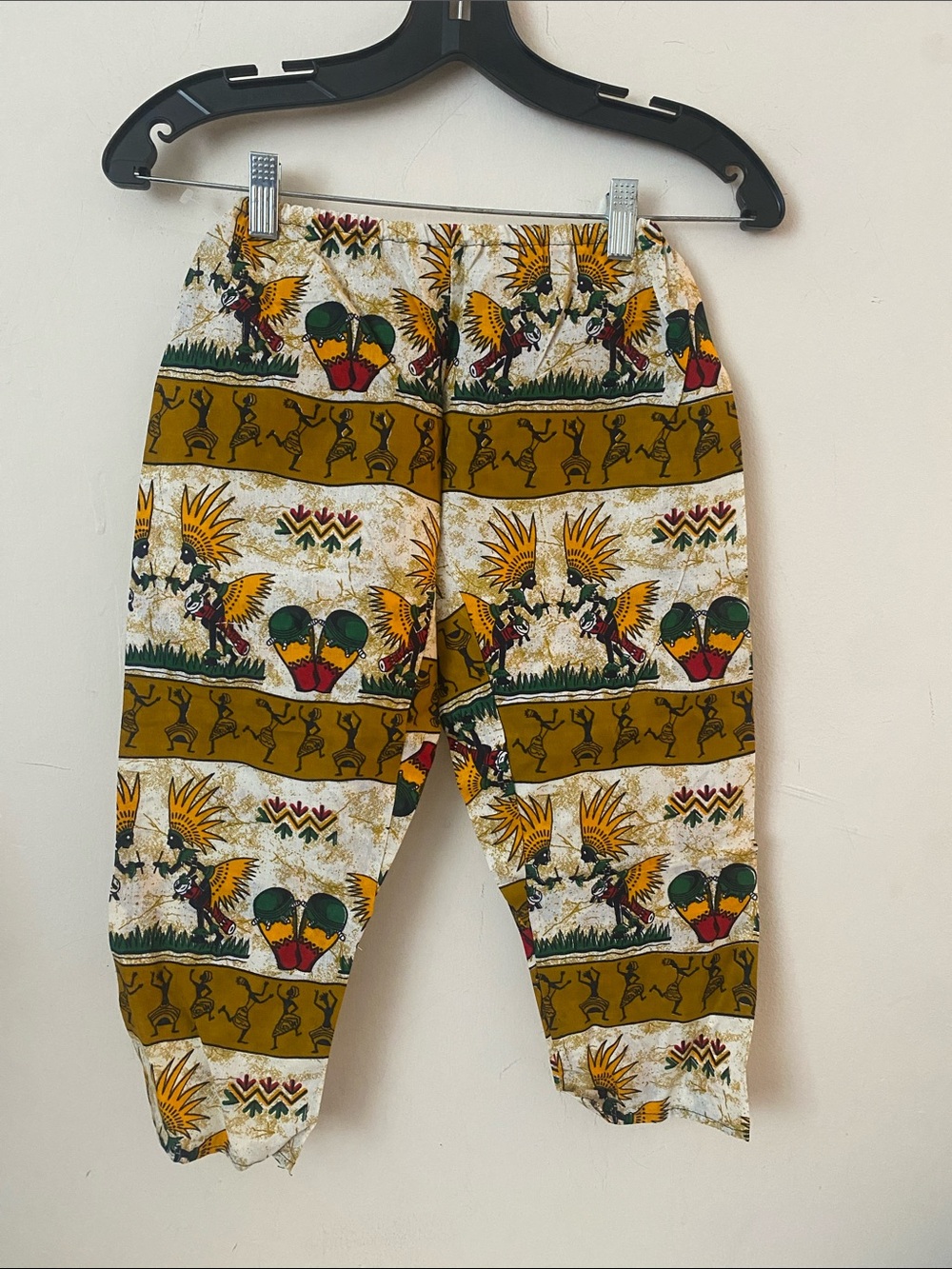 Bohemian Printed Elastic Waist Pants - Mustard Green Red